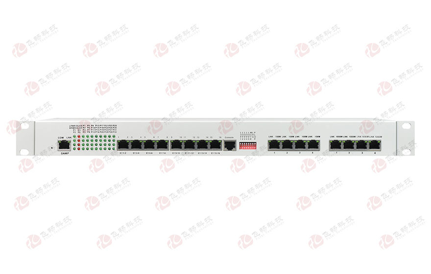 飛暢科技-32路電話+16E1+4FE+4GE+2路數據+SNMP+console（19英寸，物理隔離）電話光端機